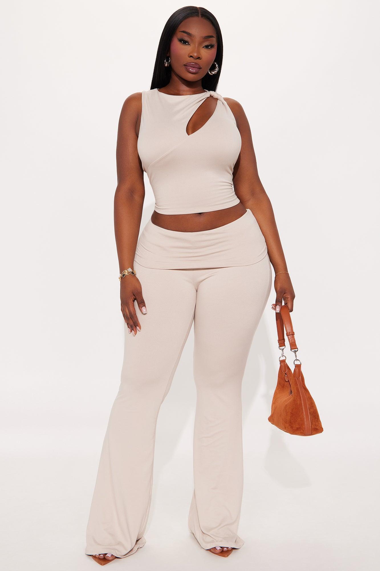Day At A Time Double Lined Flare Pant Set - Taupe Female Product Image