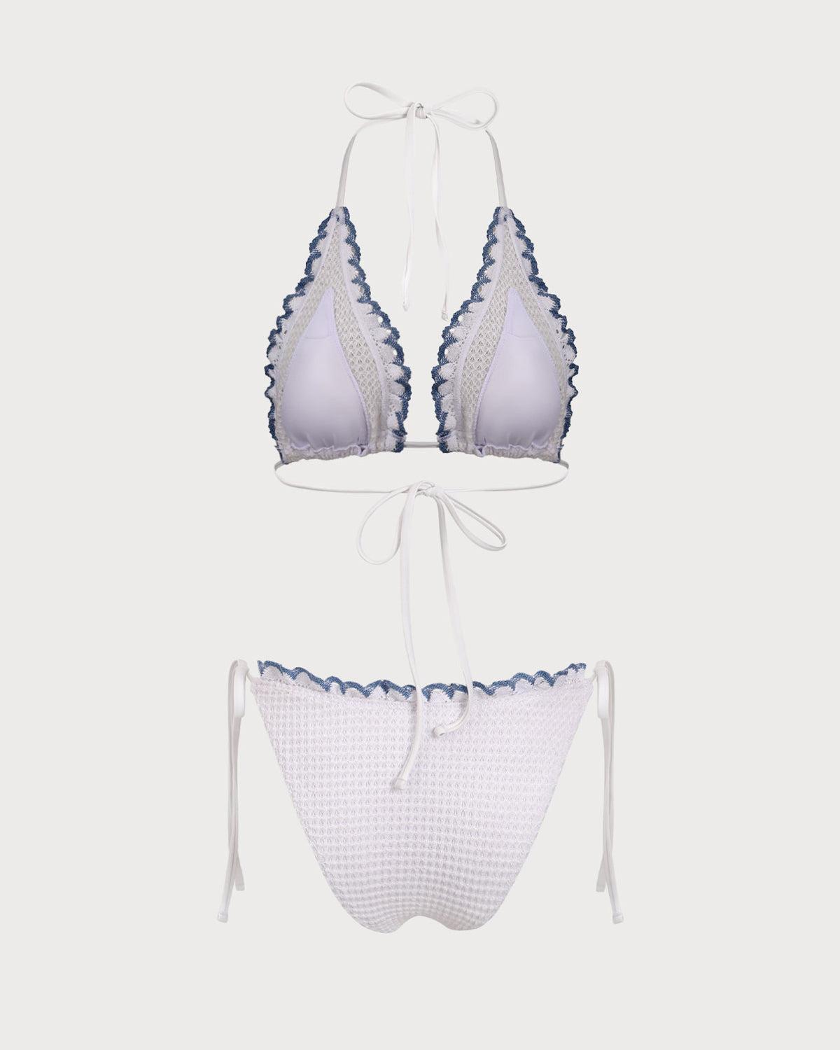 White Contrast Lace Bikini Set Product Image