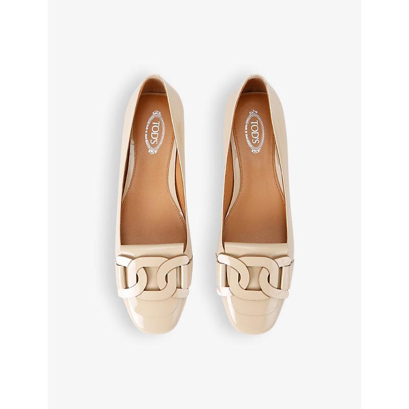 TOD'S Tods Womens Cream Gomma Patent-leather Ballet Flats Product Image