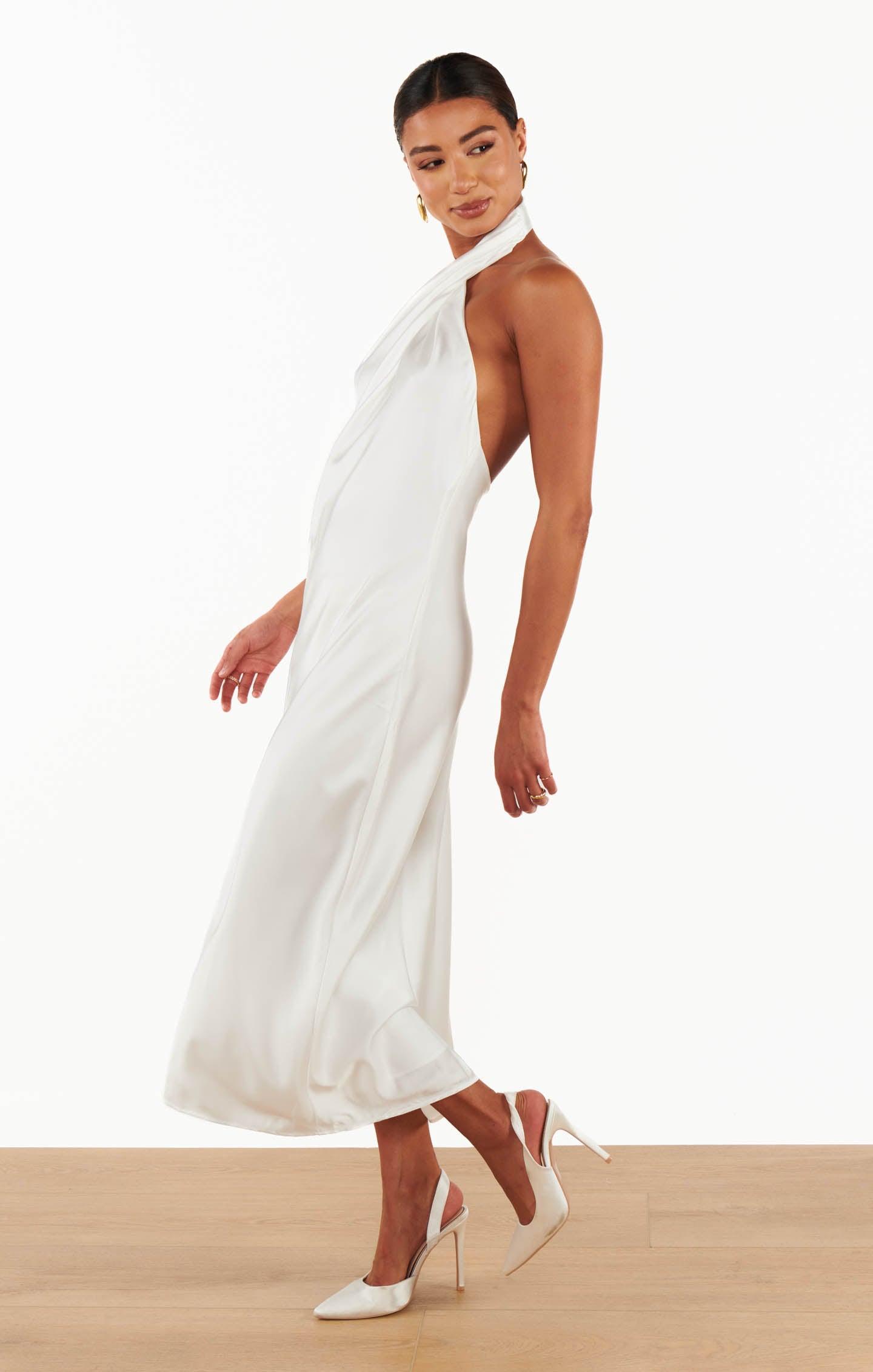 Jasmine Halter Midi Dress ~ Ivory Luxe Satin Product Image