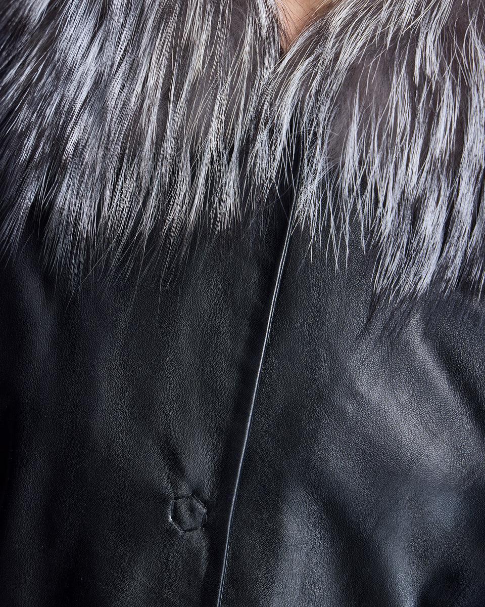 Leather Coat with Silver Fox Collar Product Image