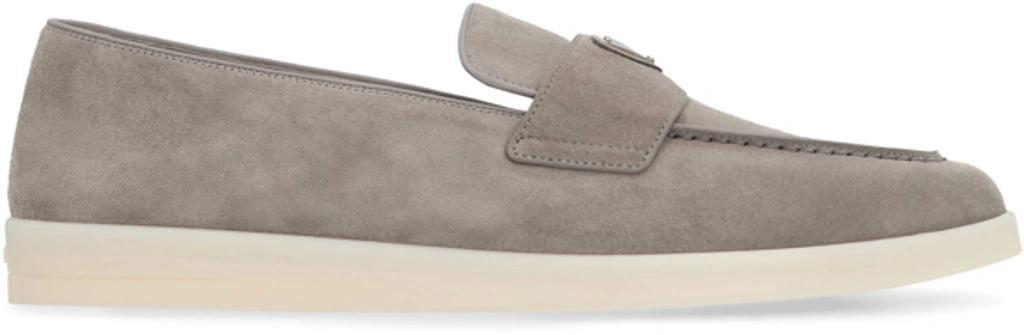 PRADA Logo Suede Loafers In Gray Product Image