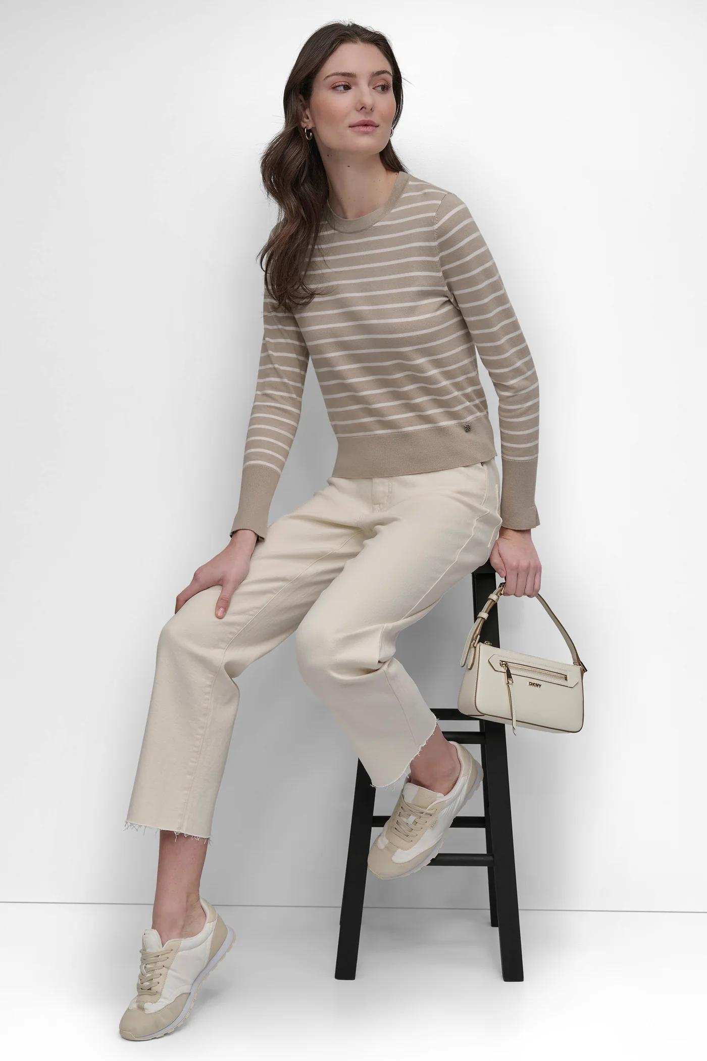 CREW NECK LONG SLEEVE STRIPE TOP Product Image