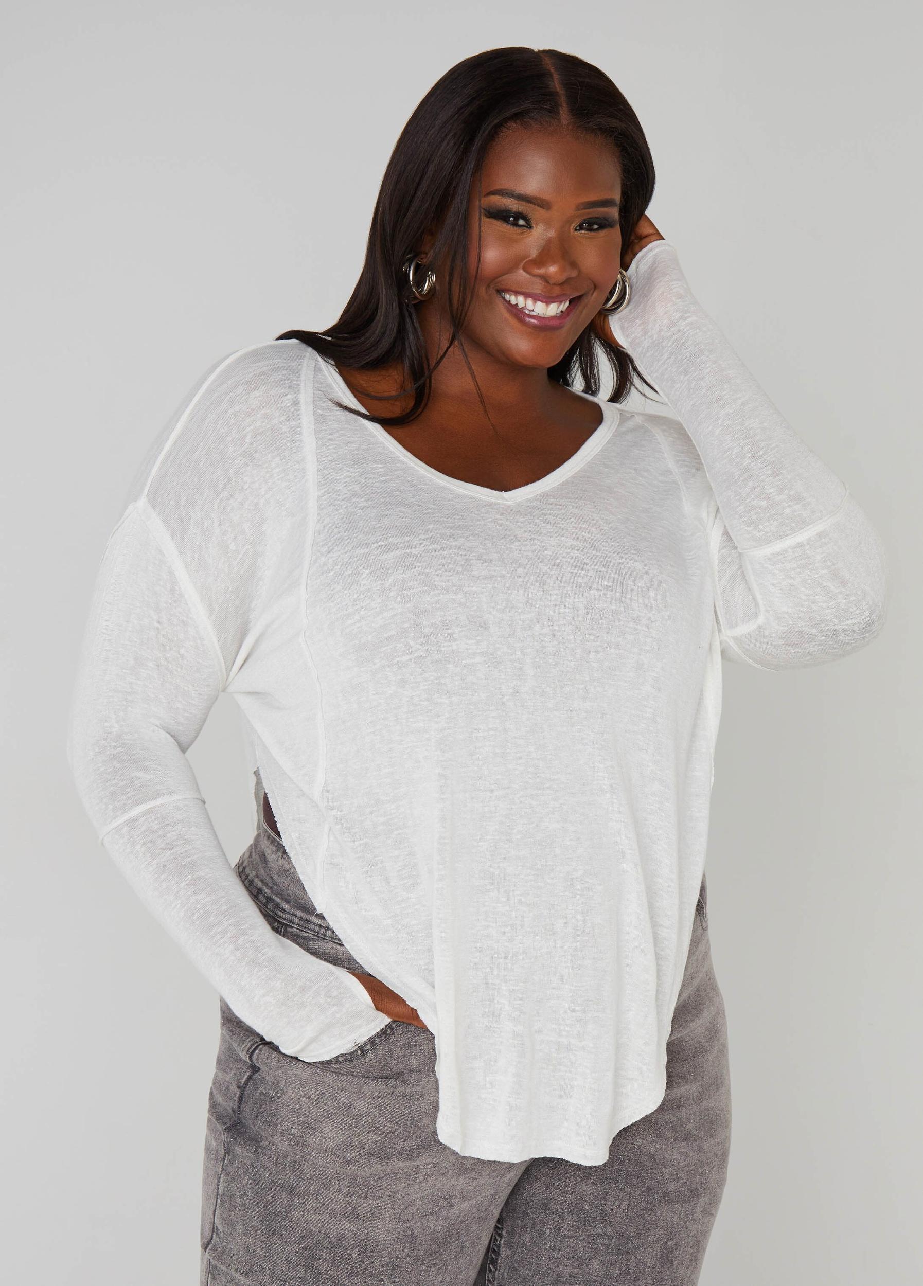 Plus Size Slub Knit V Neck Top Ashley Stewart Product Image