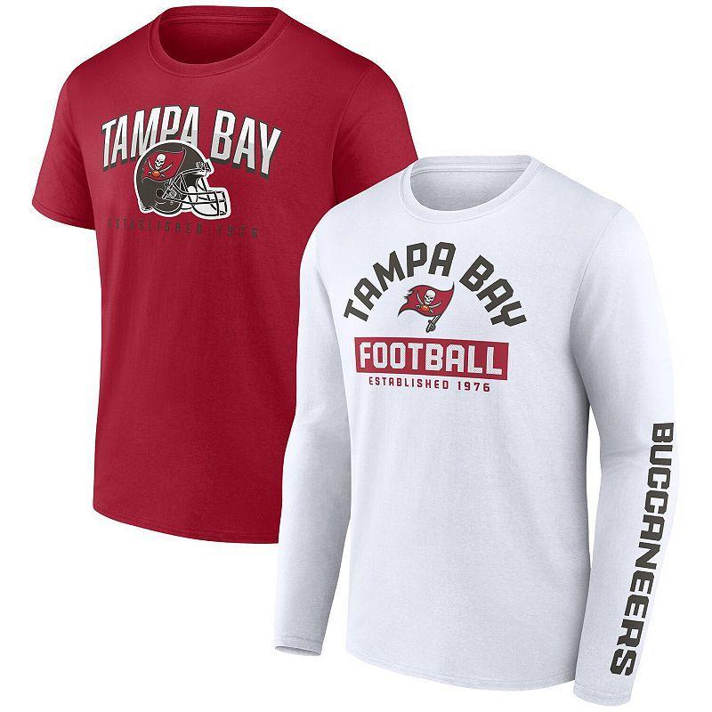 Mens Fanatics Branded /White Tampa Bay Buccaneers Long and Short Sleeve Two-Pack T-Shirt Product Image