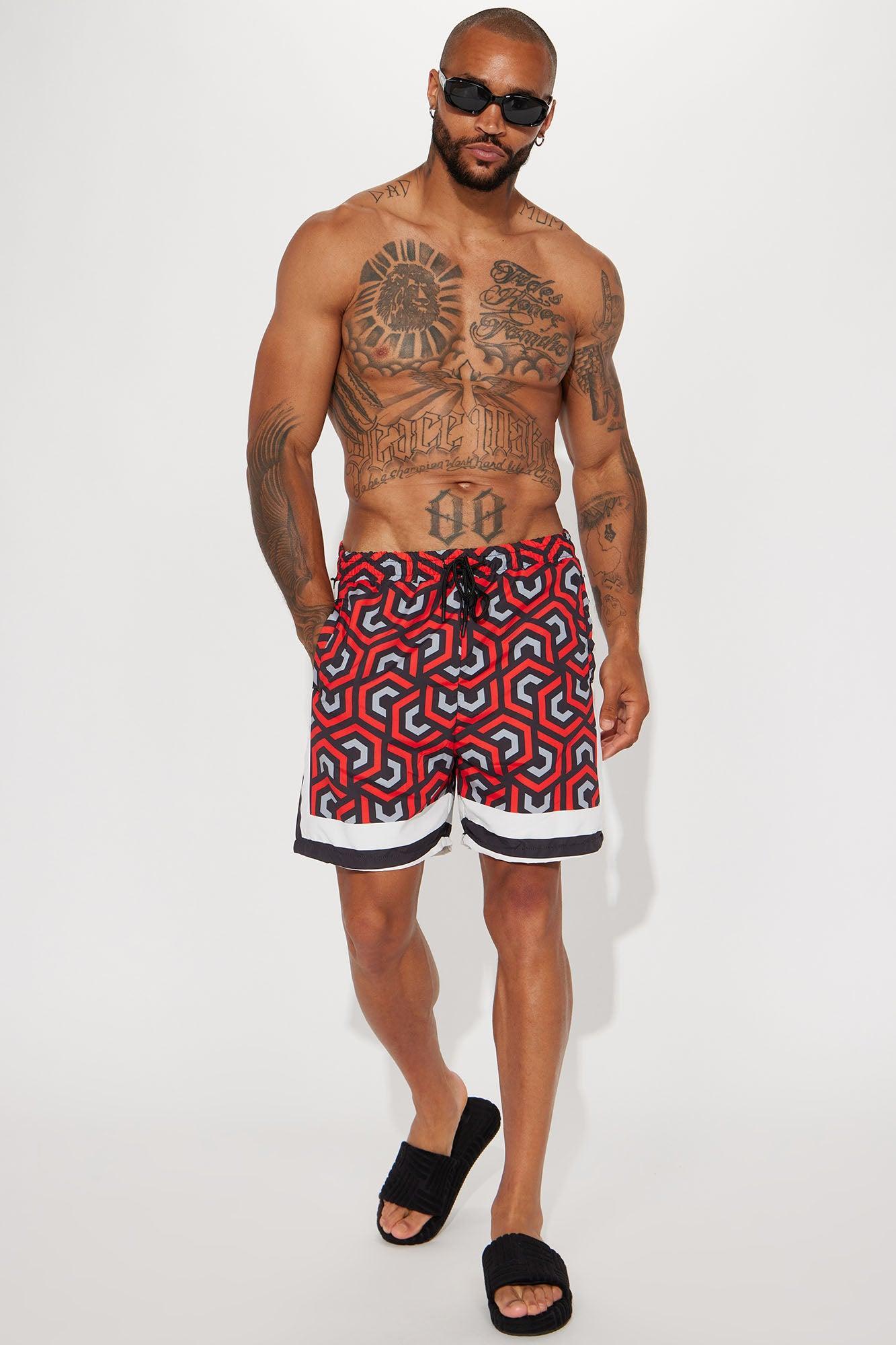 Abstract Scene Swim Trunks - Red Product Image