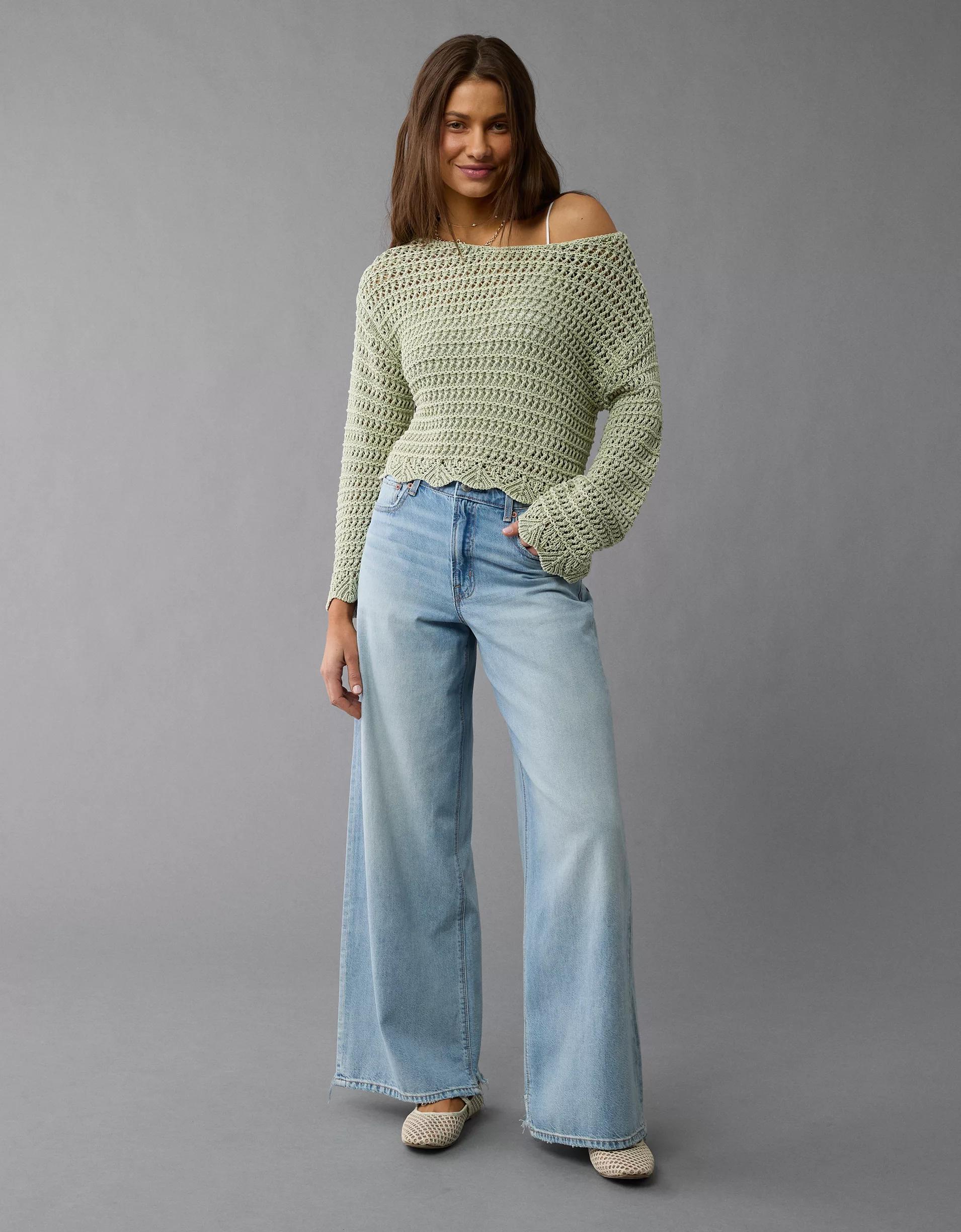 AE Ballet Neck Open Knit Sweater Product Image