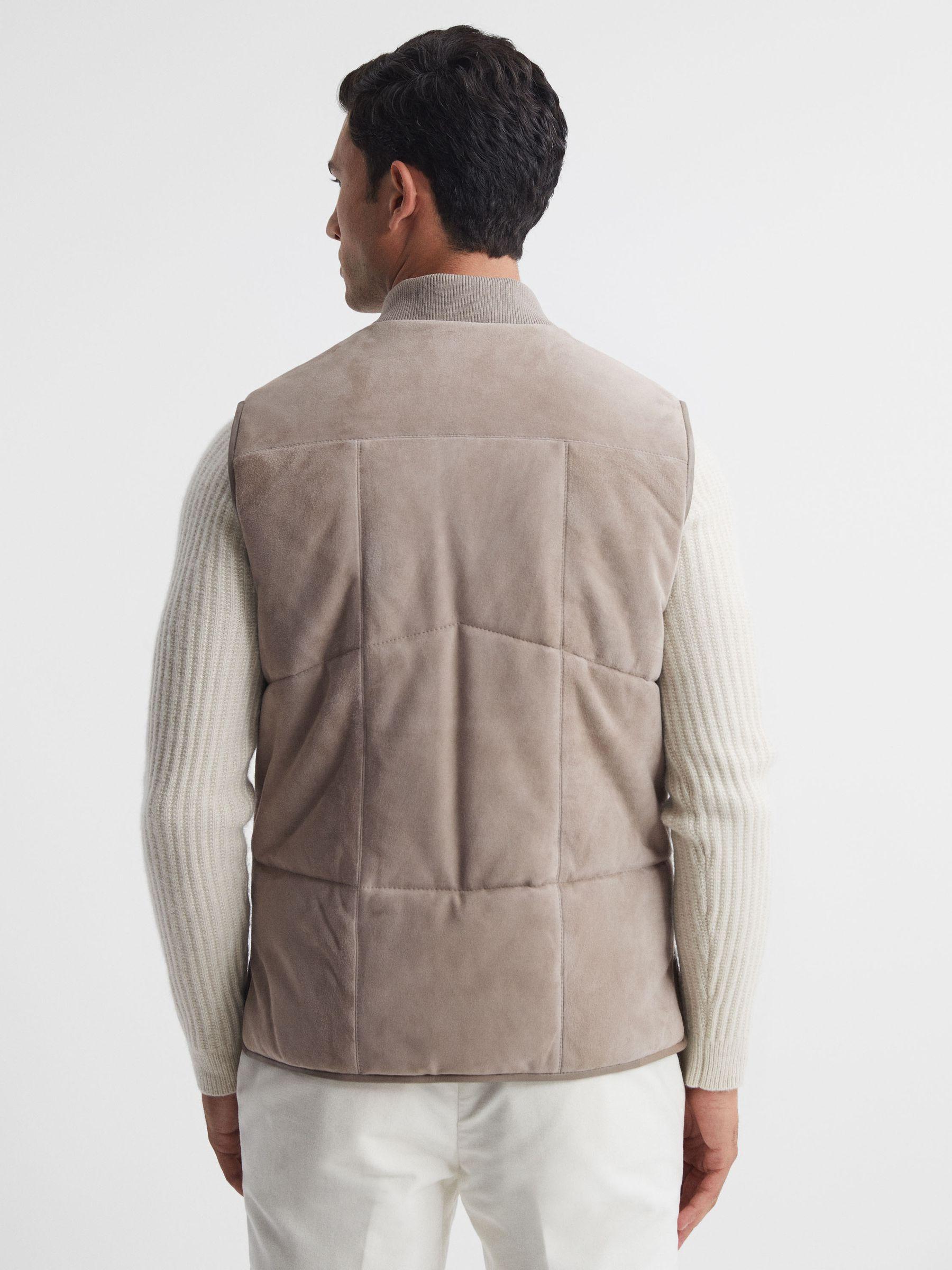 Suede Quilted Sleeveless Gilet in Taupe Product Image