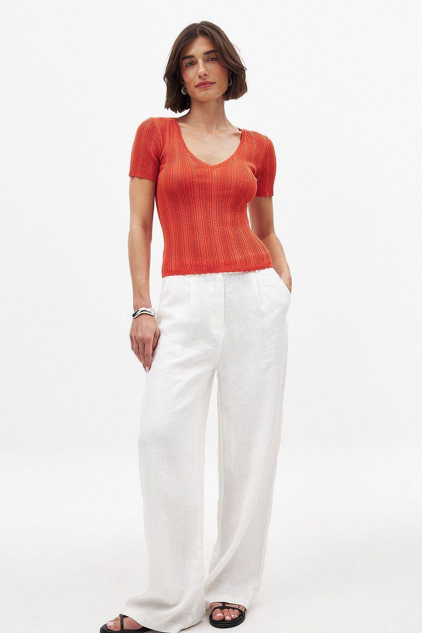 Knitted Pointelle Short Sleeve Top Product Image