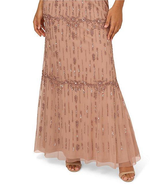 Adrianna Papell Criss Cross Halter Beaded Mesh Sheath Gown Product Image