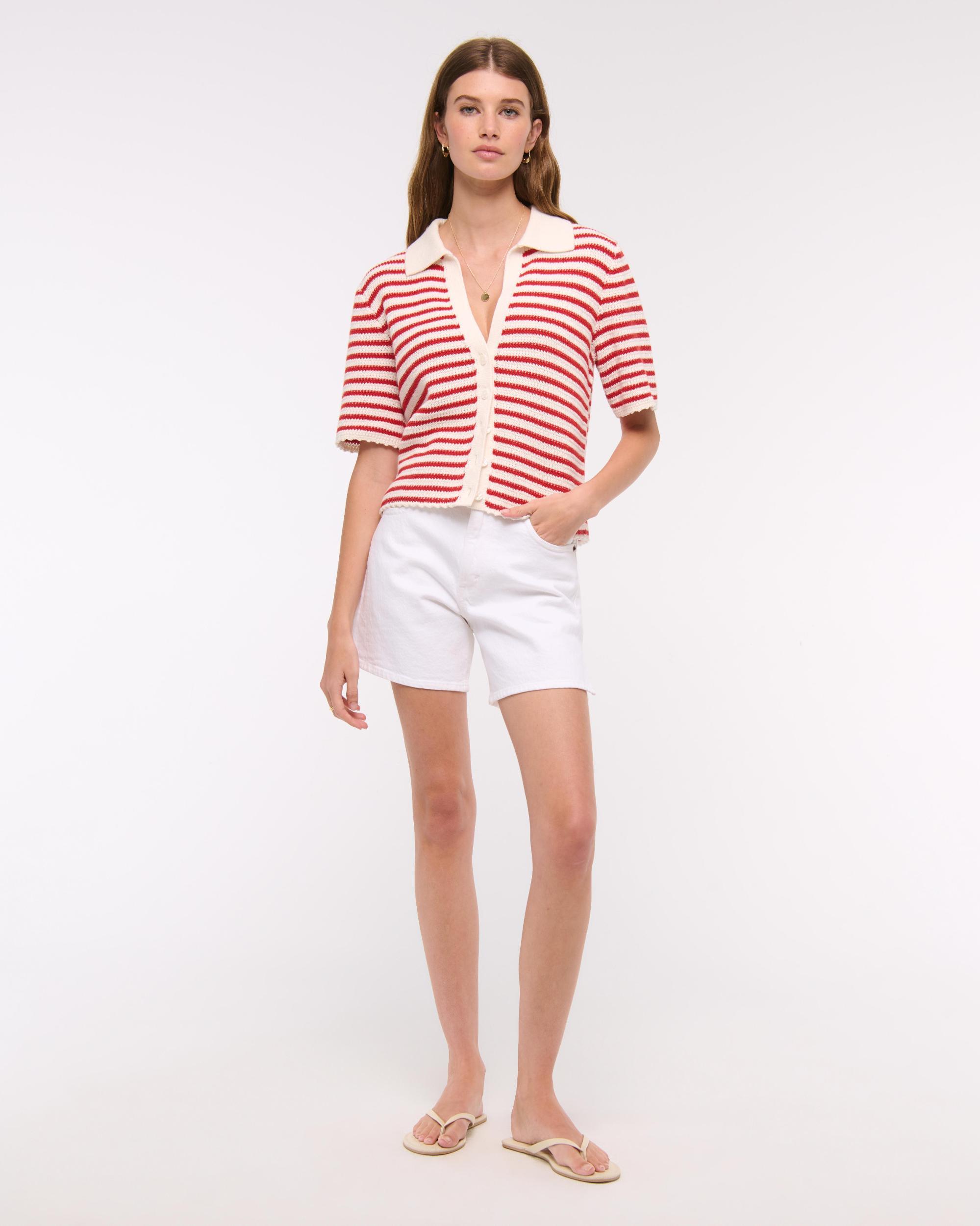 Short-Sleeve Crochet-Style Polo Product Image