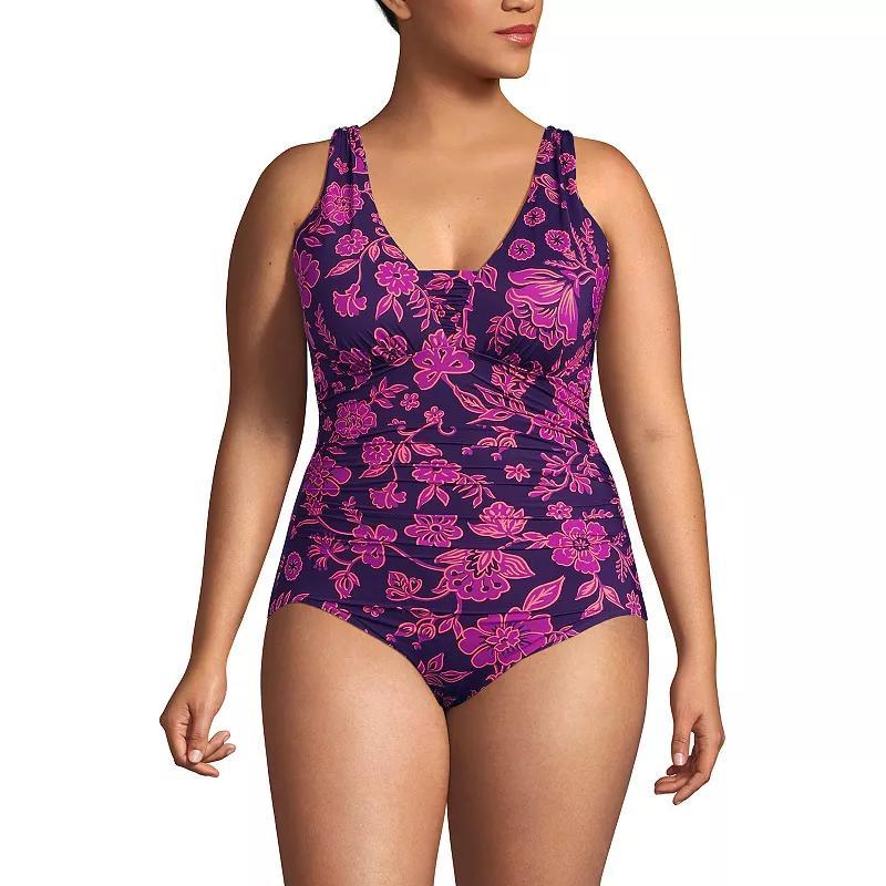 Plus Size Lands End Grecian Slendersuit Tummy Control One-Piece Swimsuit, Womens Product Image