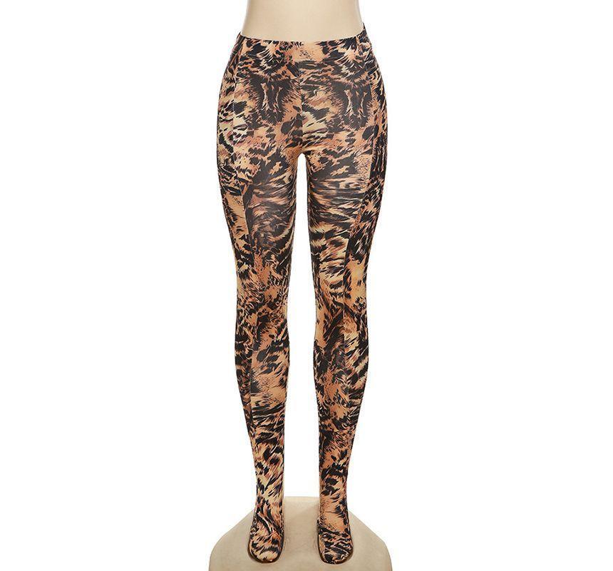 High Waist Leopard Print Tights Product Image