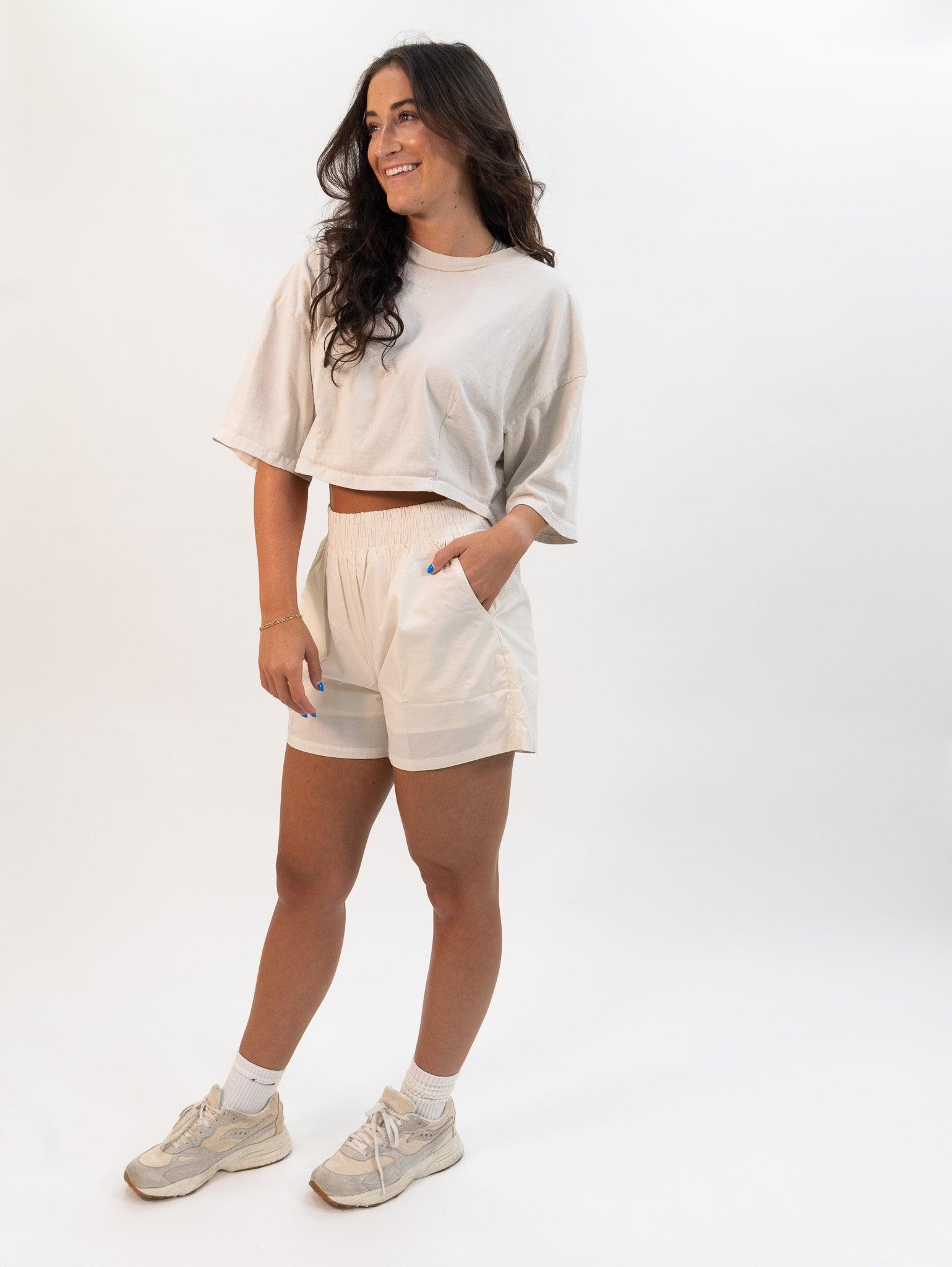 Miou Muse Cool Soft Fabric Shorts - Ecru Product Image