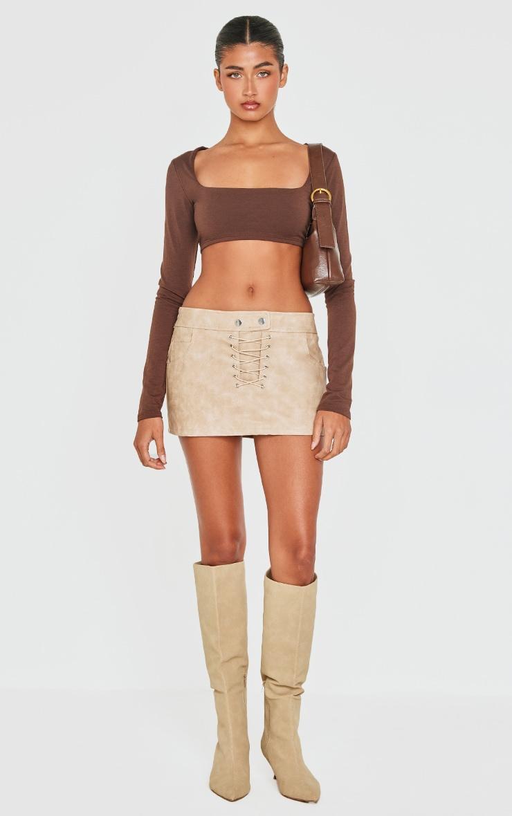 Brown Contour Jersey Square Neck Crop Top Product Image