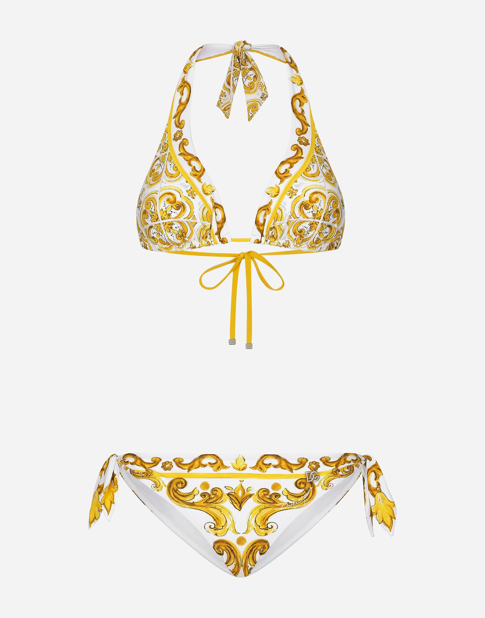 DOLCE & GABBANA Triangle Print Bikini In Yellow Product Image