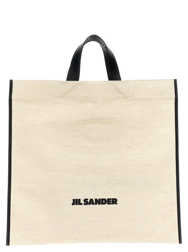 JIL SANDER Logo Printed Border Book Tote Square Shopping Bag In Beige Product Image