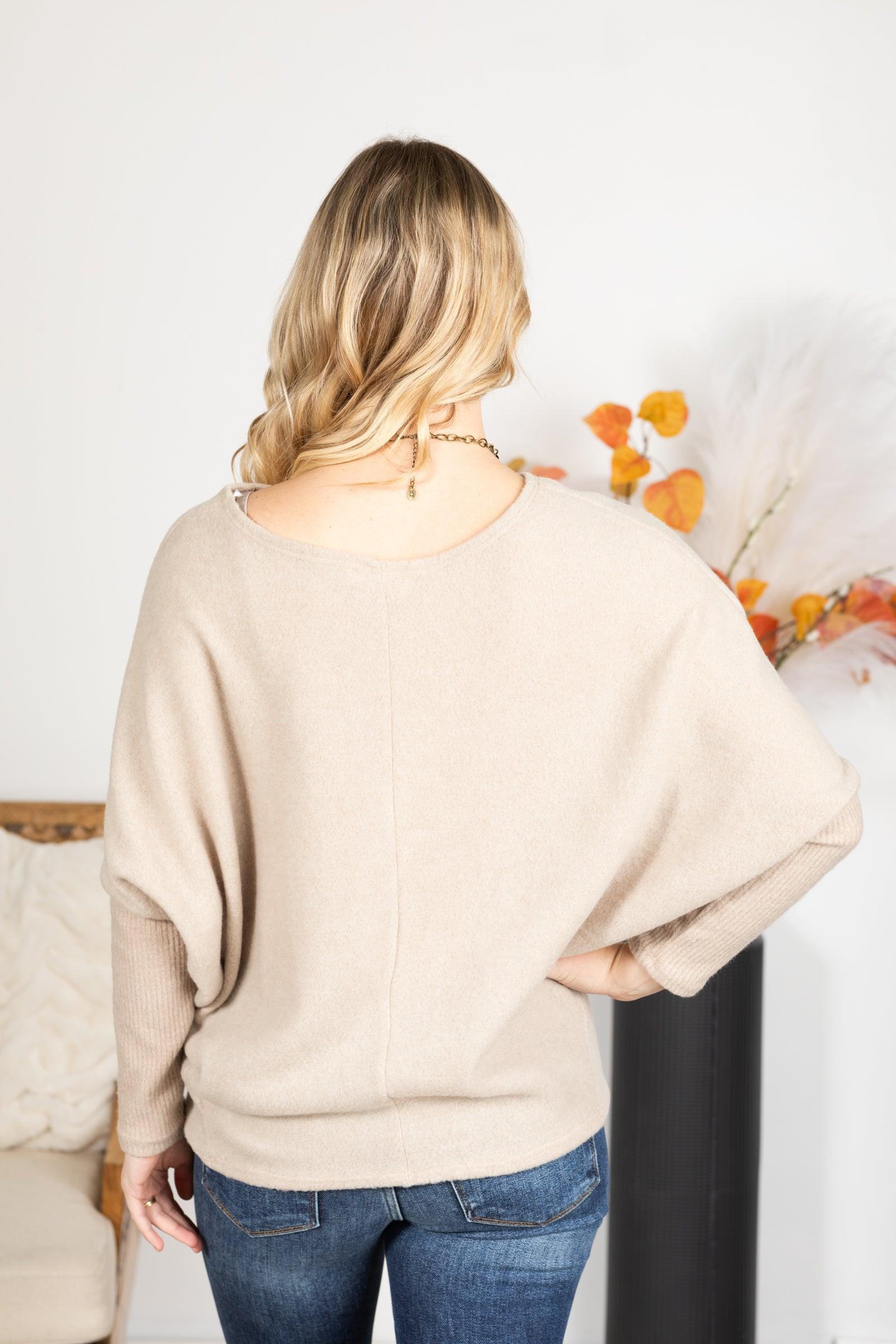 Soft Brushed Long Sleeve Dolman Knit Top Product Image