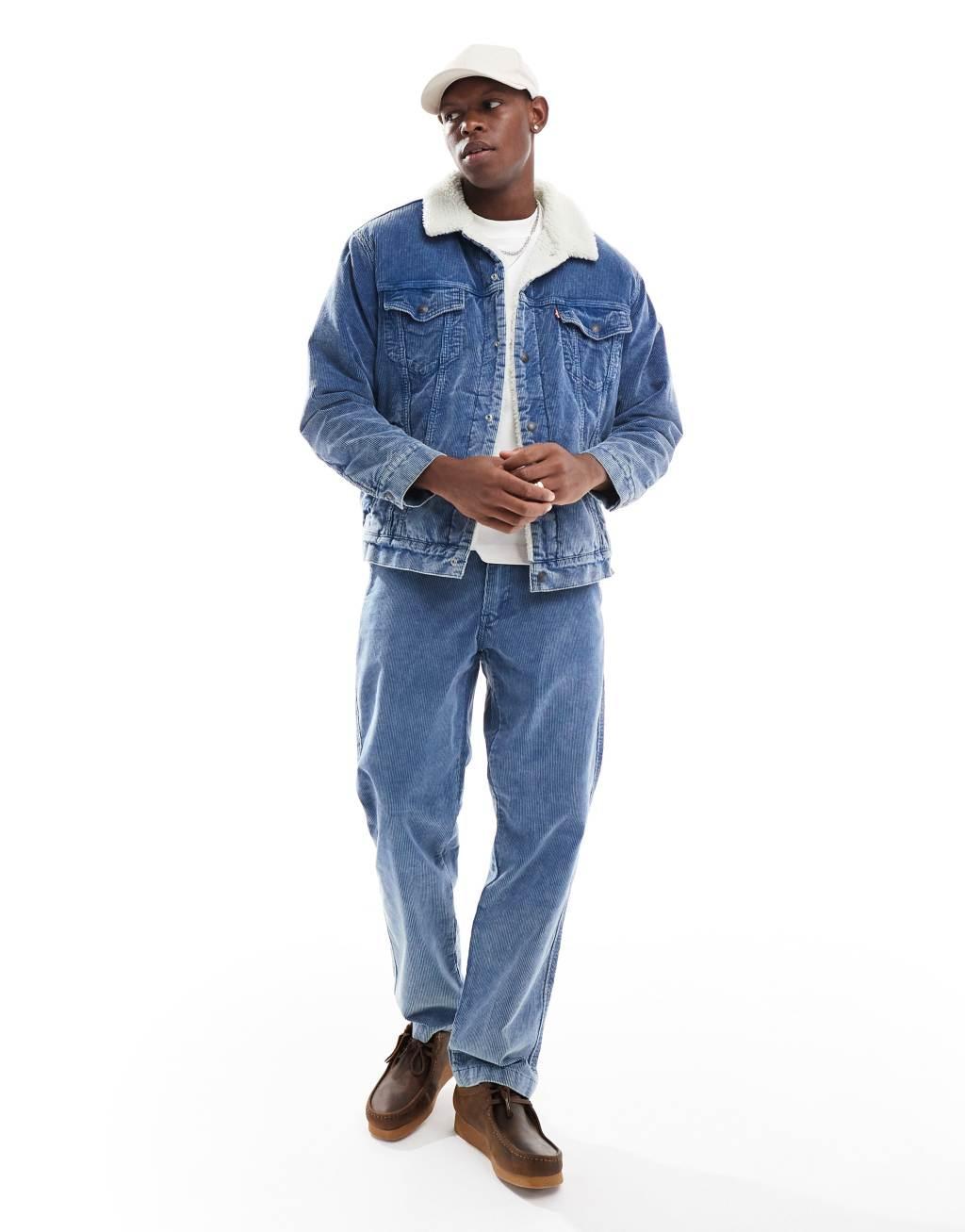 Levi's relaxed fit sherpa denim cord trucker jacket in blue - part of a set Product Image