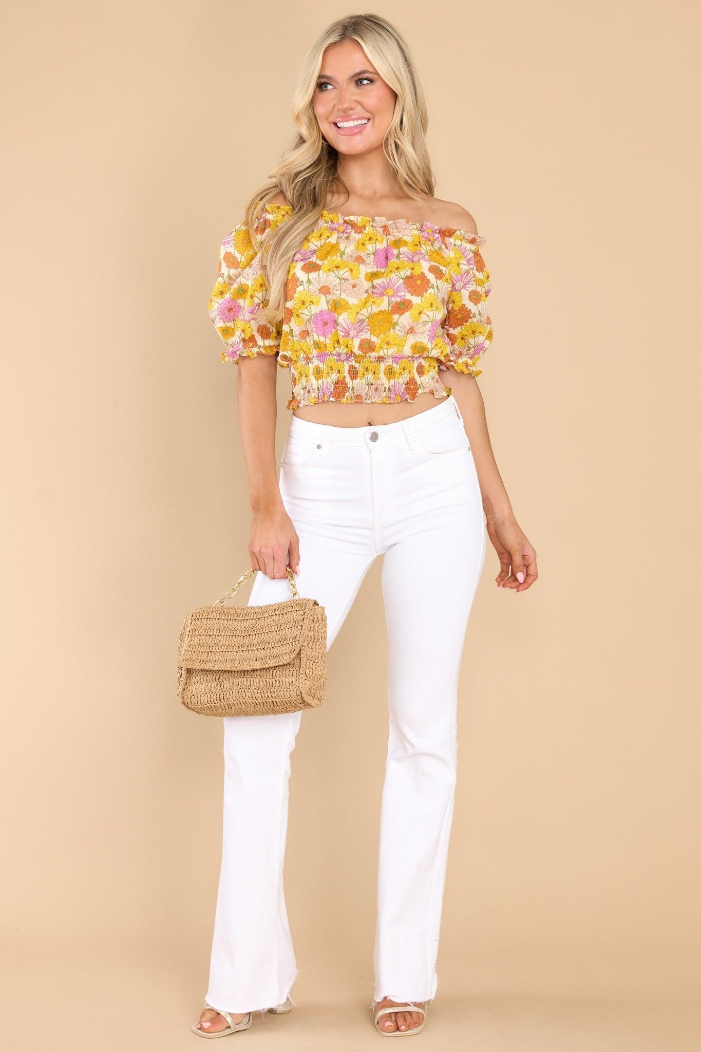 Gia Blooming Golden Floral Cotton Crop Top Product Image