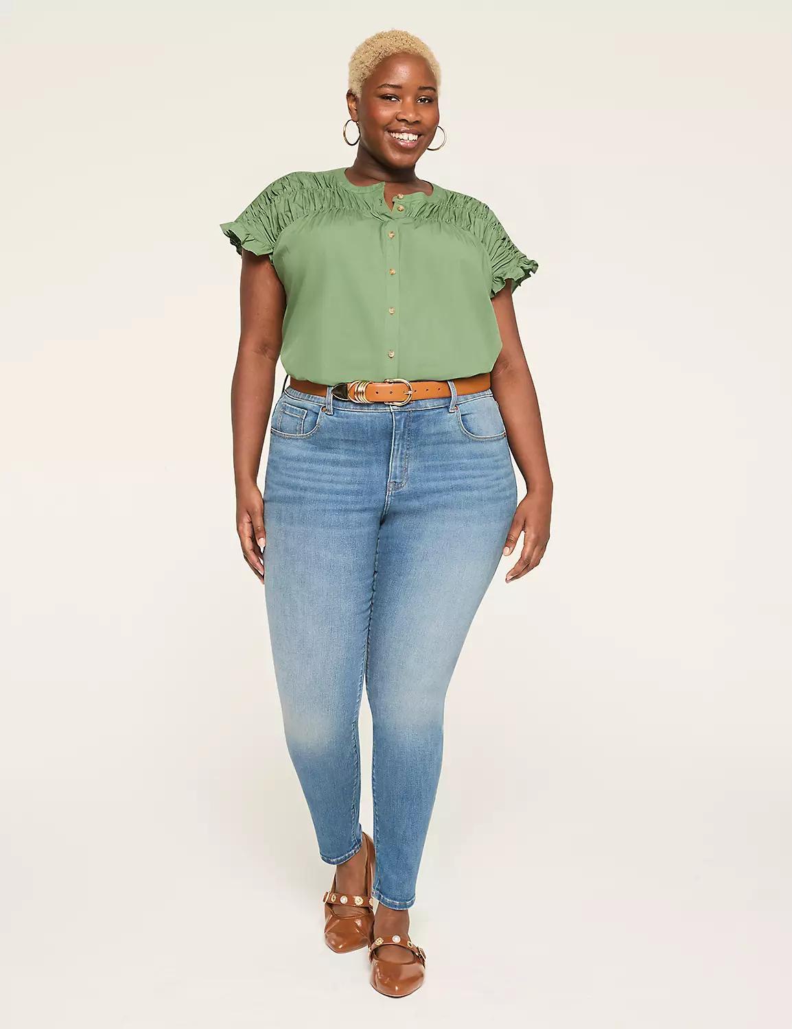 Relaxed Shirred Dolman-Sleeve Button-Down Blouse Product Image