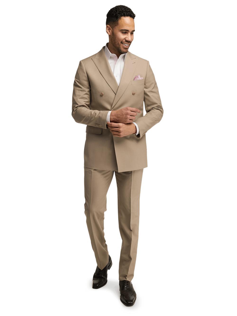 Wool Stretch Bengaline Peak Lapel Suit Jacket - Light Tan Product Image