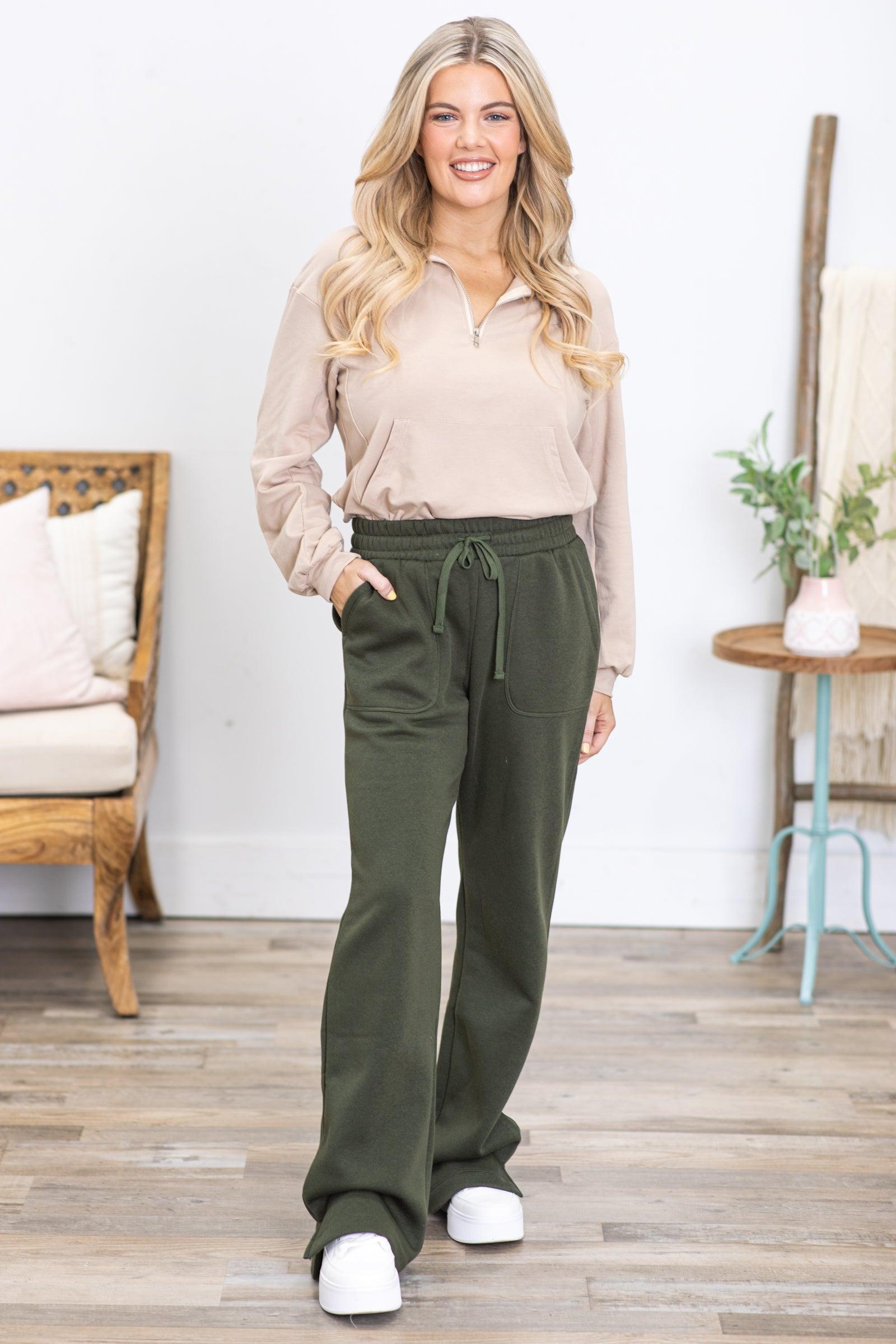 Olive Drawstring Straight Leg Pants Product Image