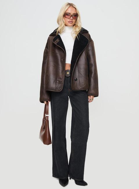 Nunez Faux Leather Jacket Washed Brown / Black Product Image