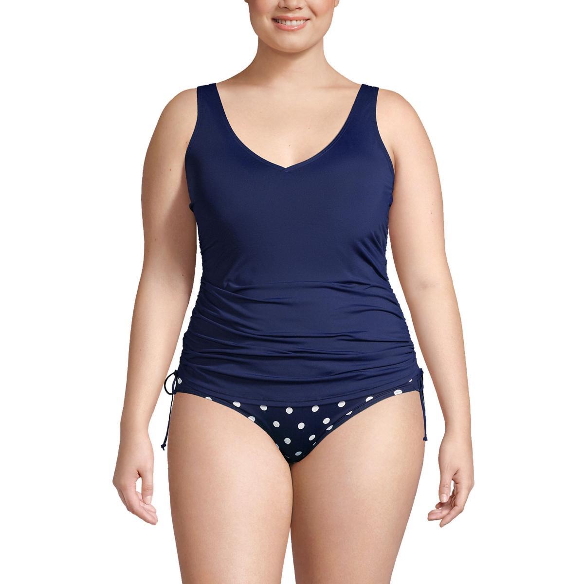 Womens Lands End Ruched-Sides V-Neck UPF 50 Tankini Swimsuit Top Deep Blue Product Image