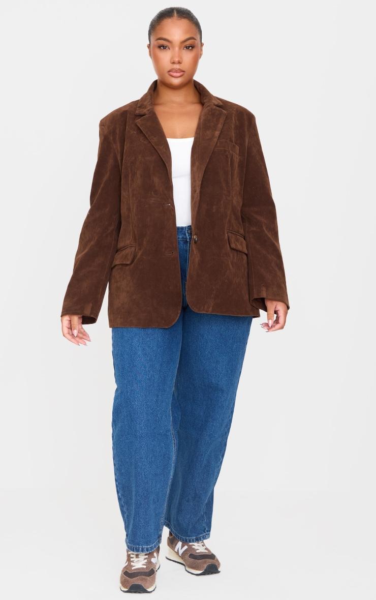 Plus Chocolate Faux Suede Longline Jacket Product Image