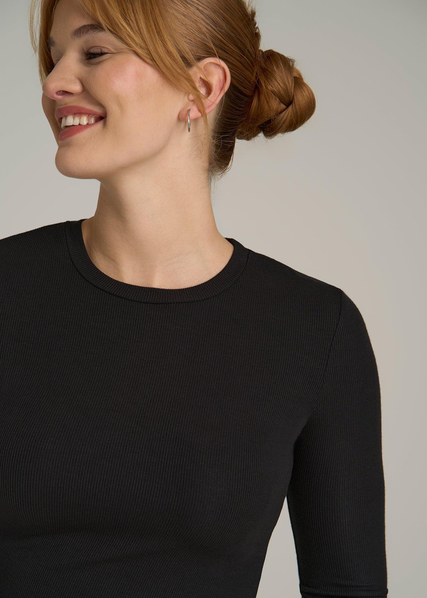 FITTED Ribbed Long Sleeve Tee for Tall Women in Black Female Product Image