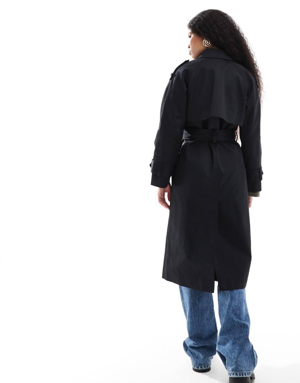 ASOS DESIGN Petite longline trench coat in black Product Image