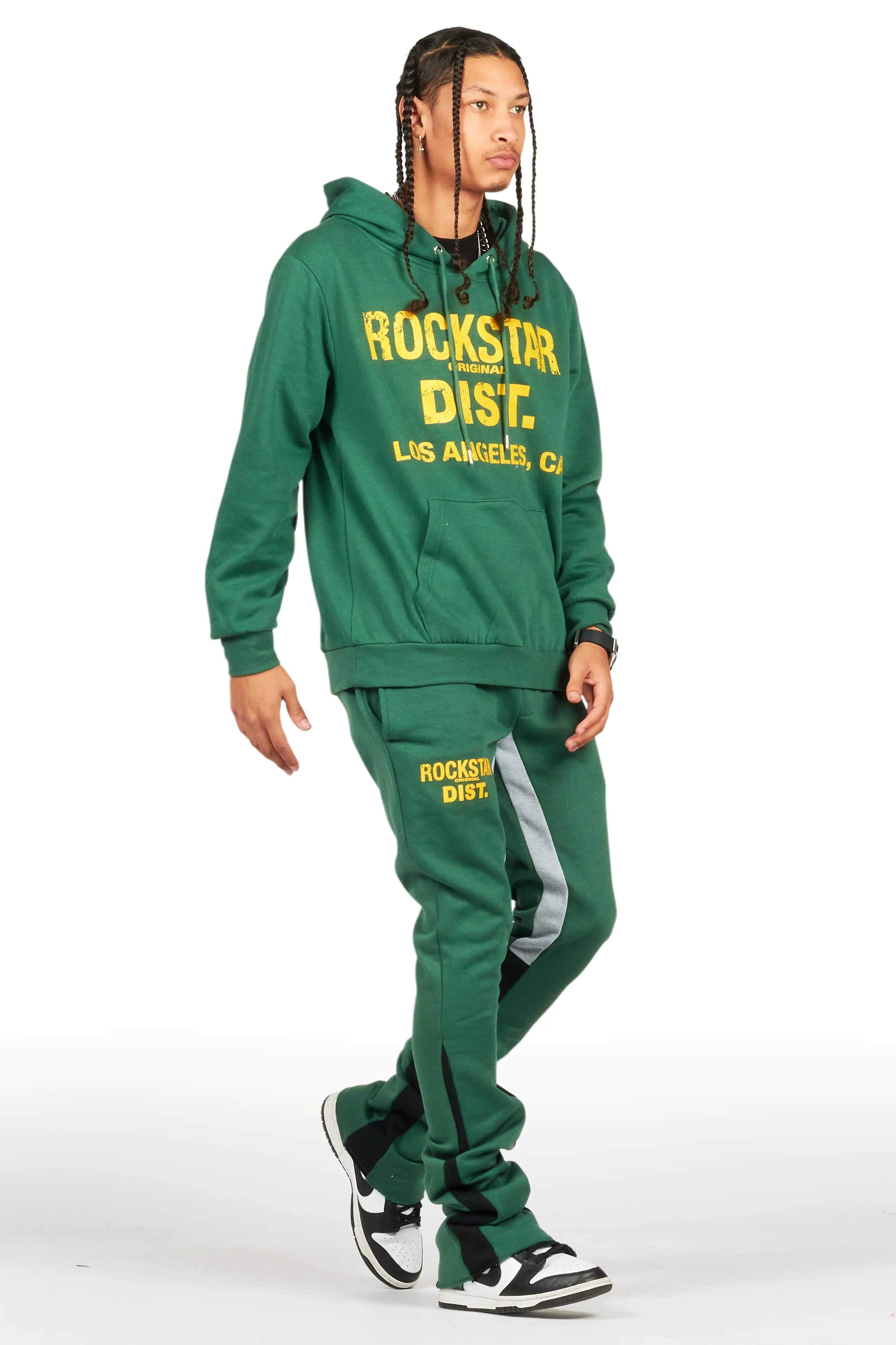 Lake Green/Yellow Hoodie/Stacked Flare Track Pant Set Male Product Image