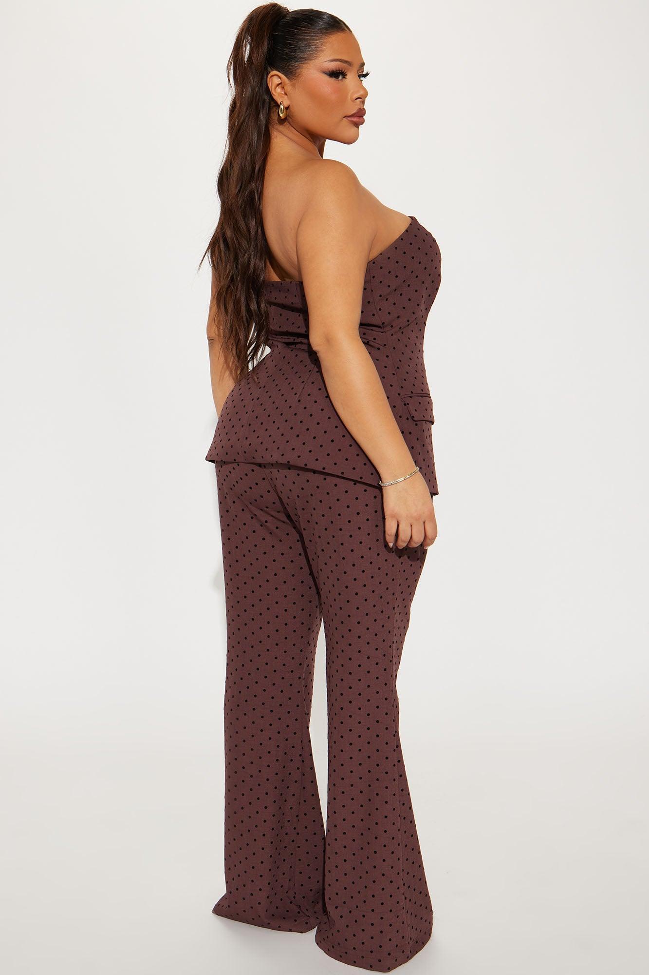 Stacy Polka Dot Flare Pant Set - Brown Product Image
