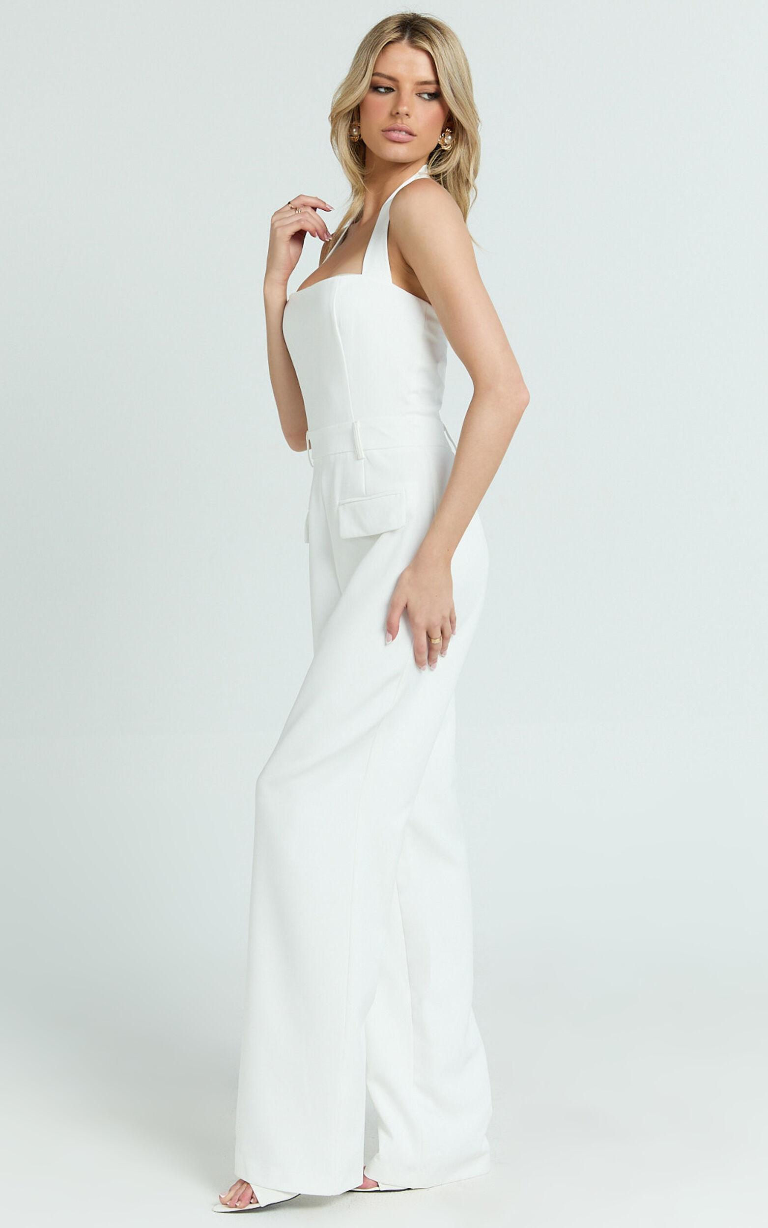 Koko Jumpsuit - Square Neck Halter Tailored Jumpsuit in White Product Image