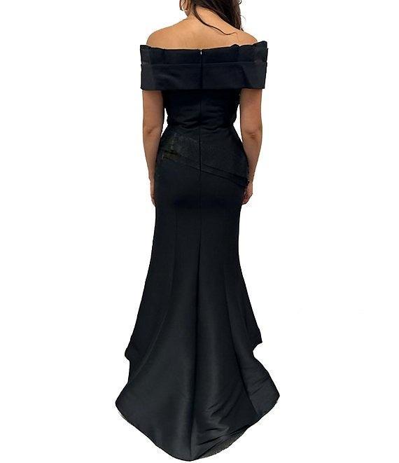 Terani Couture Pleated Off-the-Shoulder Short Sleeve Mermaid Gown Product Image