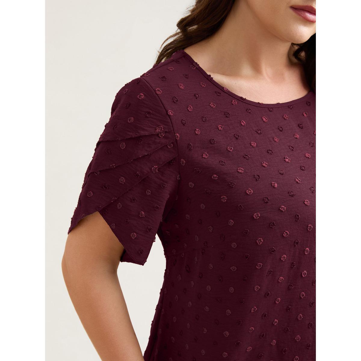Plus Size DarkGreen Textured Color Contrast Petal Sleeve Blouse Women Timeless Short sleeve Round Neck Elegant Blouses BloomChic 14-16/1X Product Image
