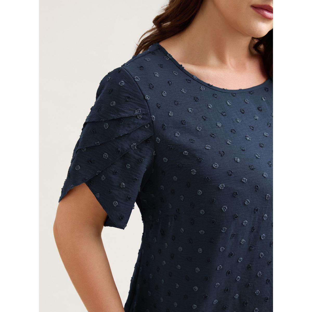 Plus Size DarkGreen Textured Color Contrast Petal Sleeve Blouse Women Timeless Short sleeve Round Neck Elegant Blouses BloomChic 14-16/1X Product Image