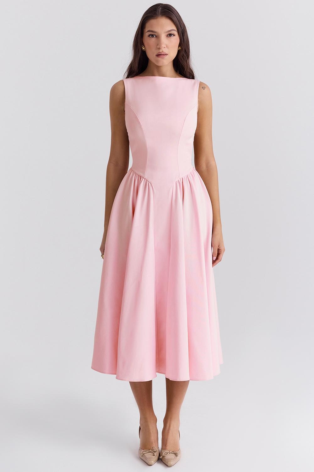 Cindy  ballerina pink twill midi sundress Product Image