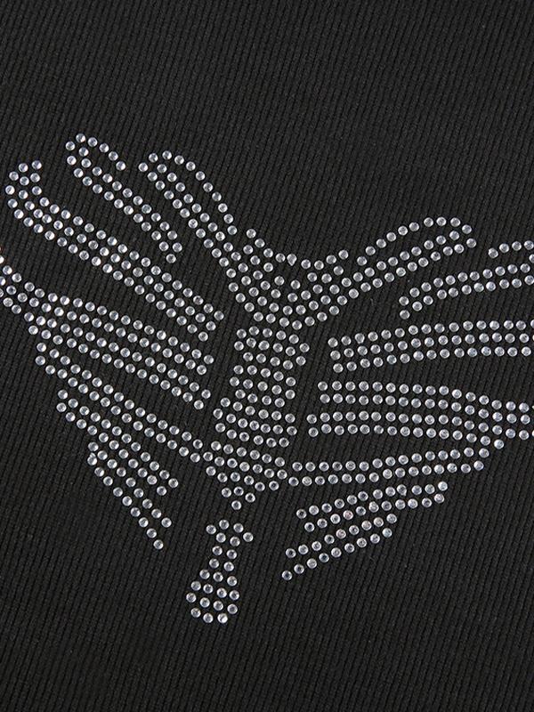 Heart Rhinestone Print Cropped Short Sleeve Tee Product Image