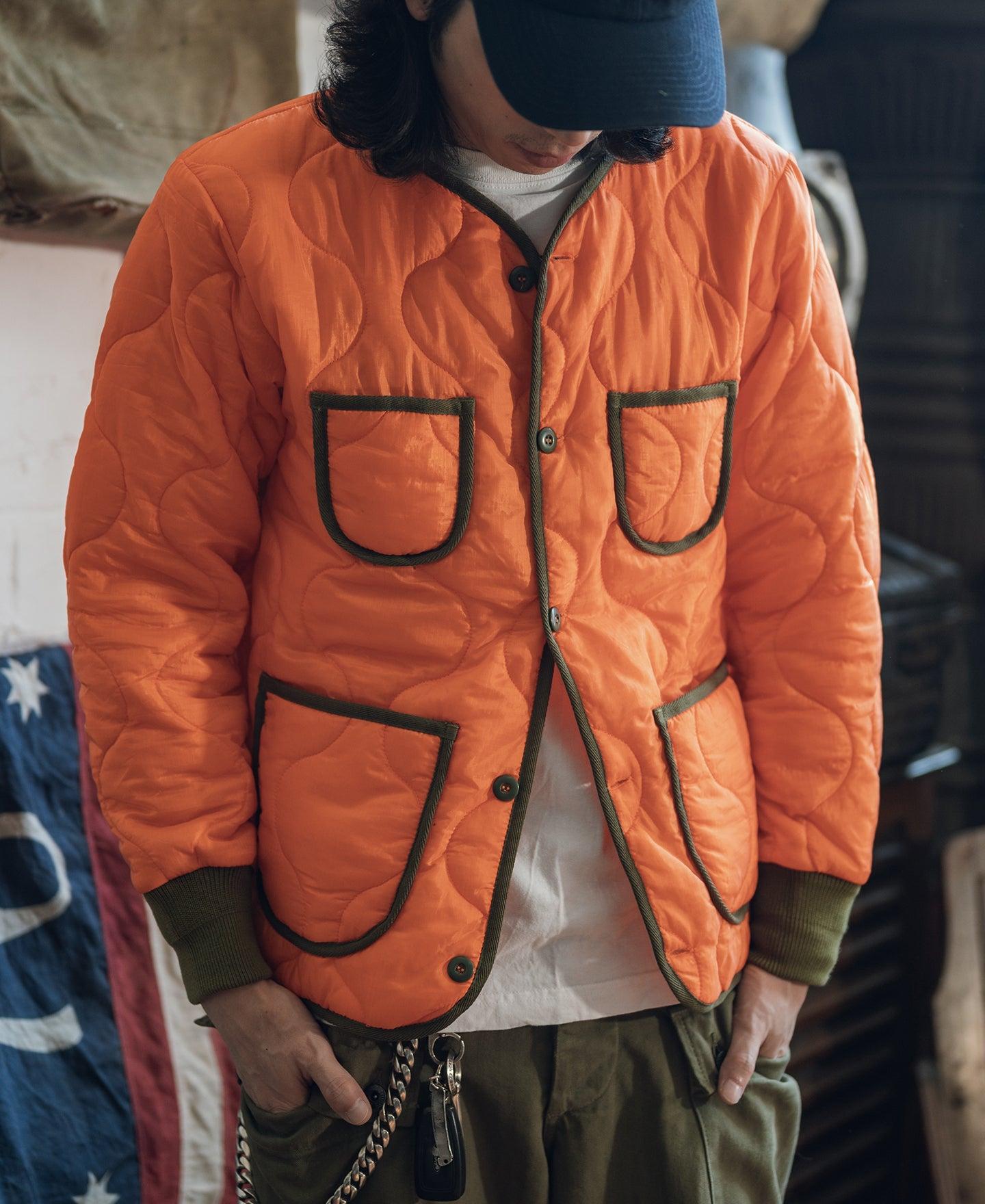 Military Style Quilted Padded Ripstop Nylon Jacket - Orange Product Image