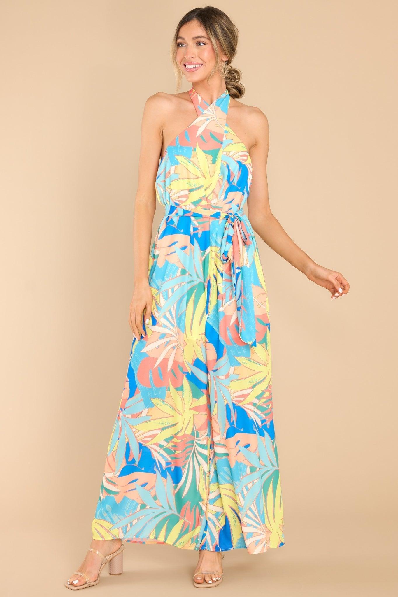 Ocean Drive Blue Tropical Print Jumpsuit Product Image