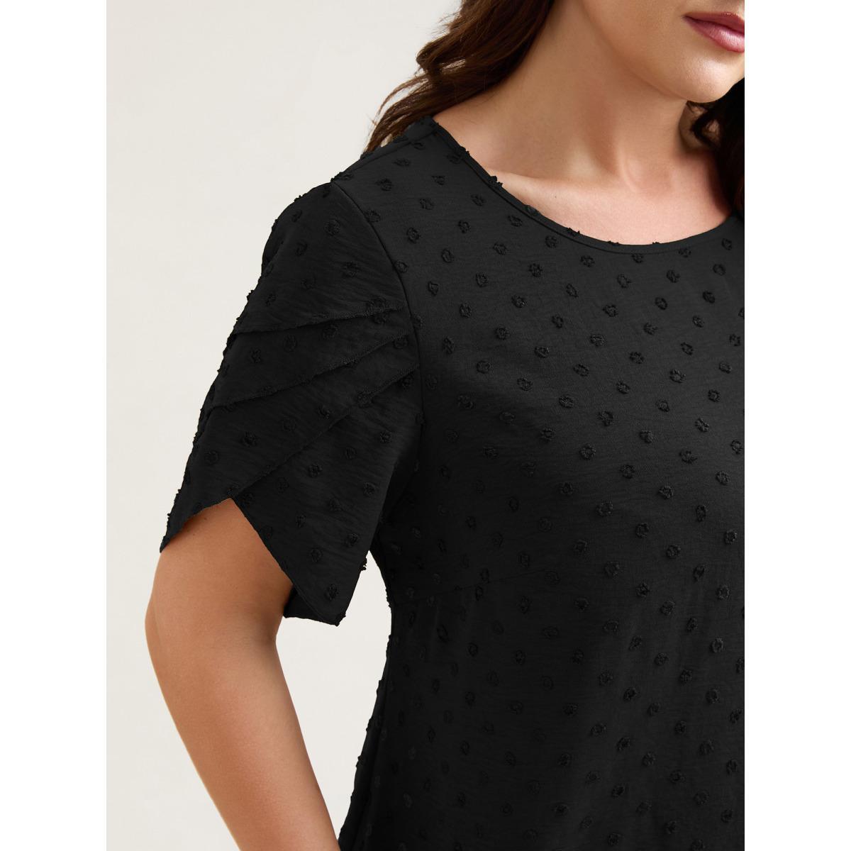 Plus Size DarkGreen Textured Color Contrast Petal Sleeve Blouse Women Timeless Short sleeve Round Neck Elegant Blouses BloomChic 14-16/1X Product Image