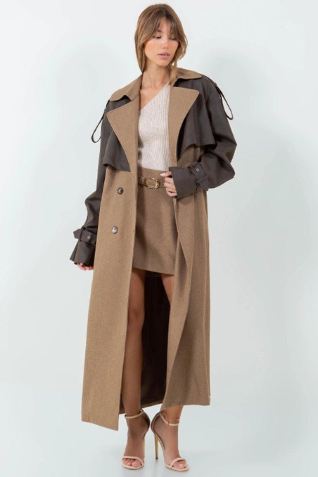Leather Contrast Trench Coat Product Image