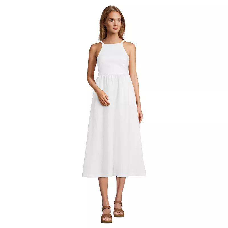 Womens Lands End Linen Sleeveless Halter Midi Dress Product Image