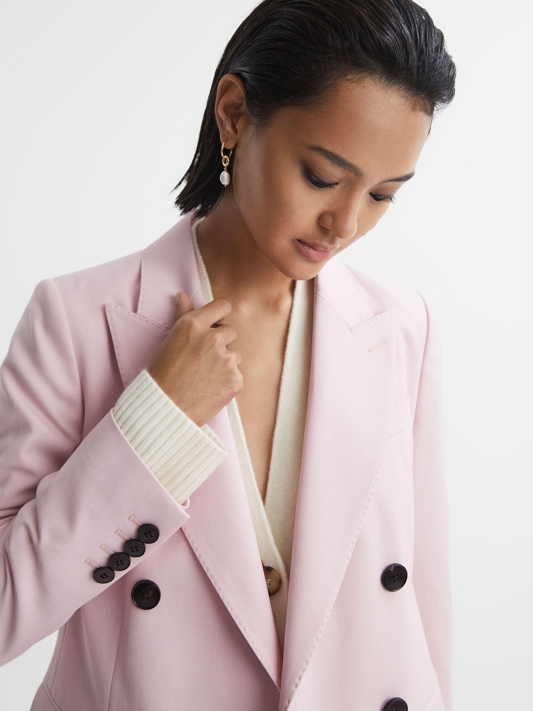 Tailored Wool Blend Double Breasted Blazer in Pink Product Image