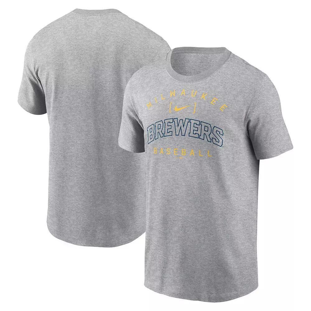 Men's Nike Heather Gray Milwaukee Brewers Home Team Athletic Arch T-Shirt, Size: Small, Grey Product Image