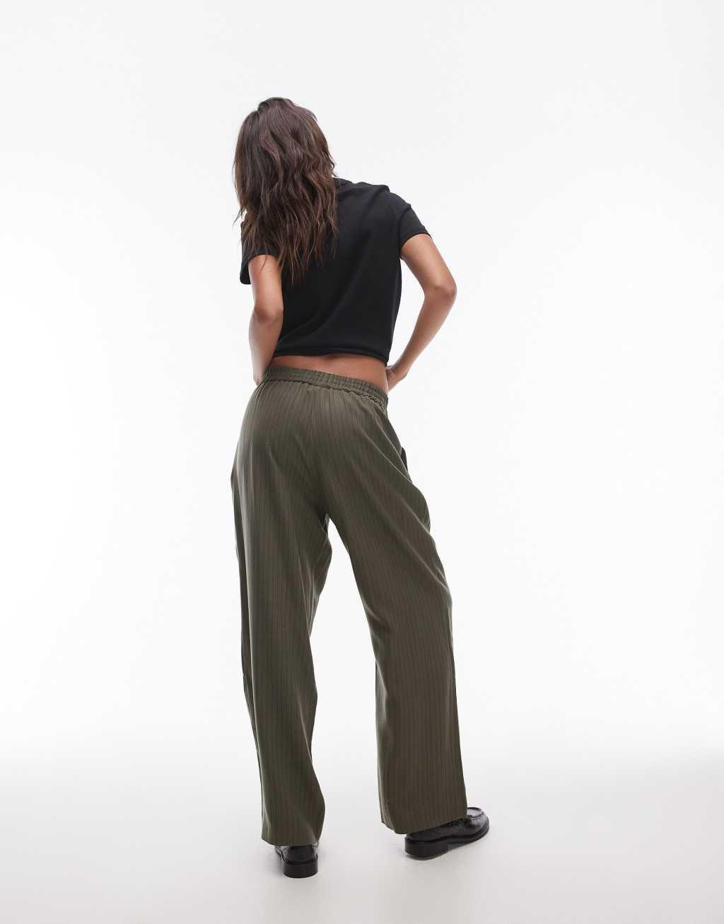 Topshop pinstripe sweatpants in khaki Product Image