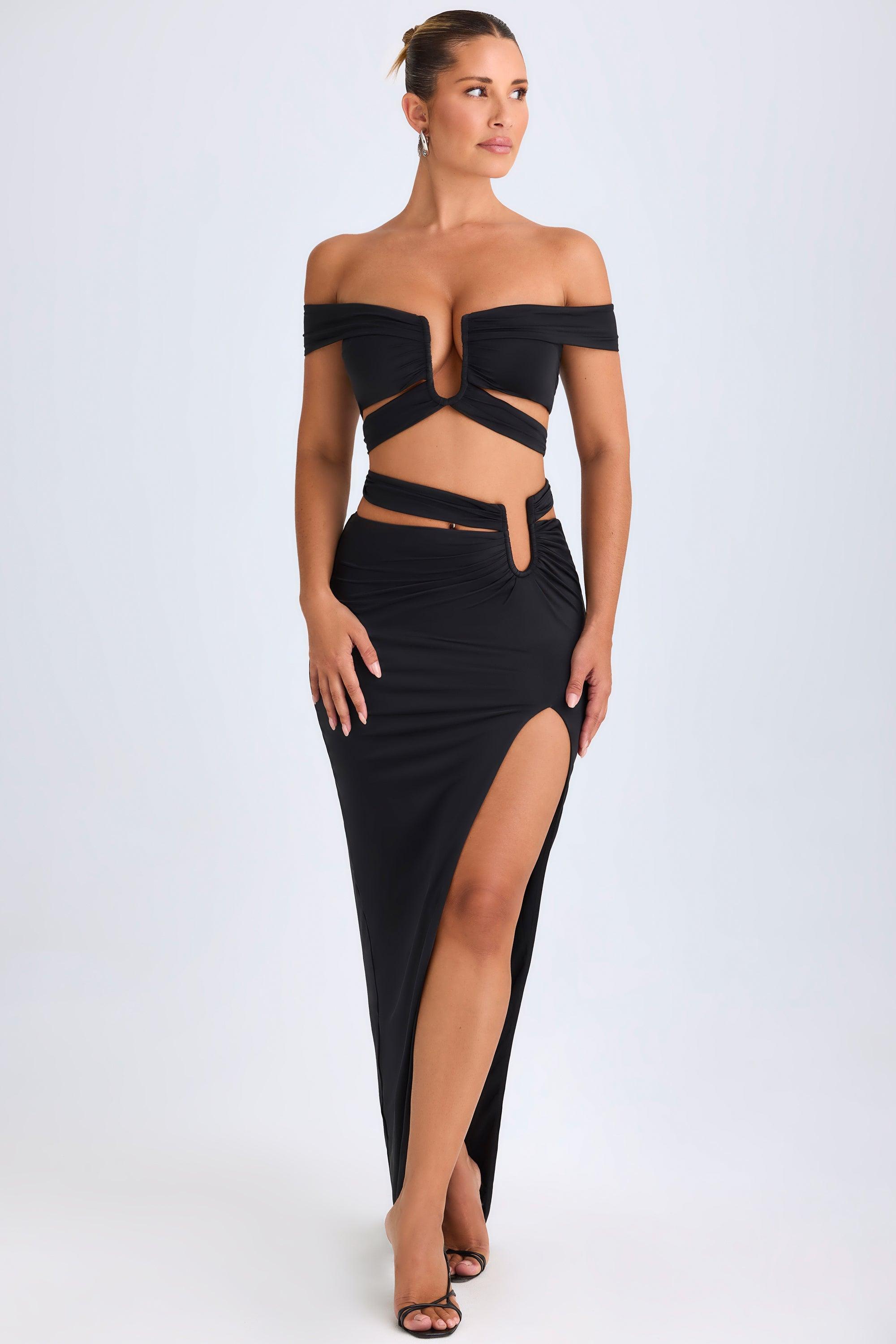 Asymmetric Cut-Out Maxi Skirt in Black Product Image