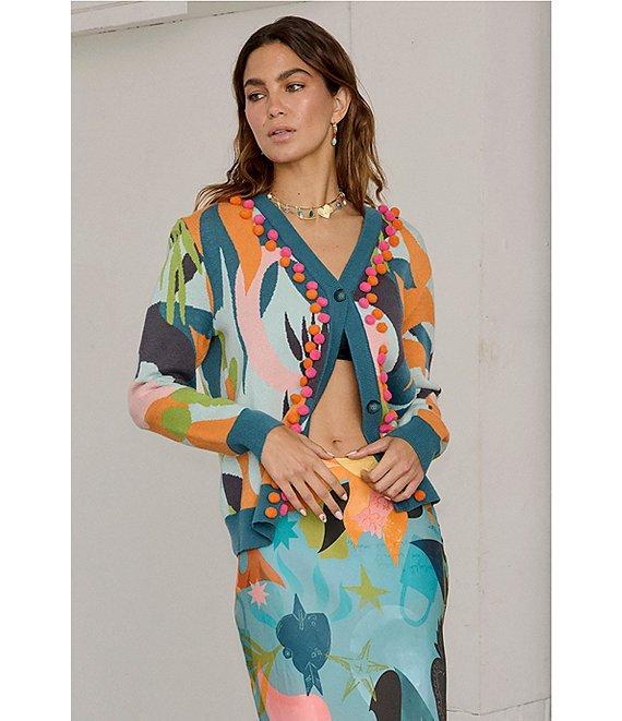 Never Fully Dressed Balearic Abstract Print V-Neck Long Sleeve Cardigan Product Image
